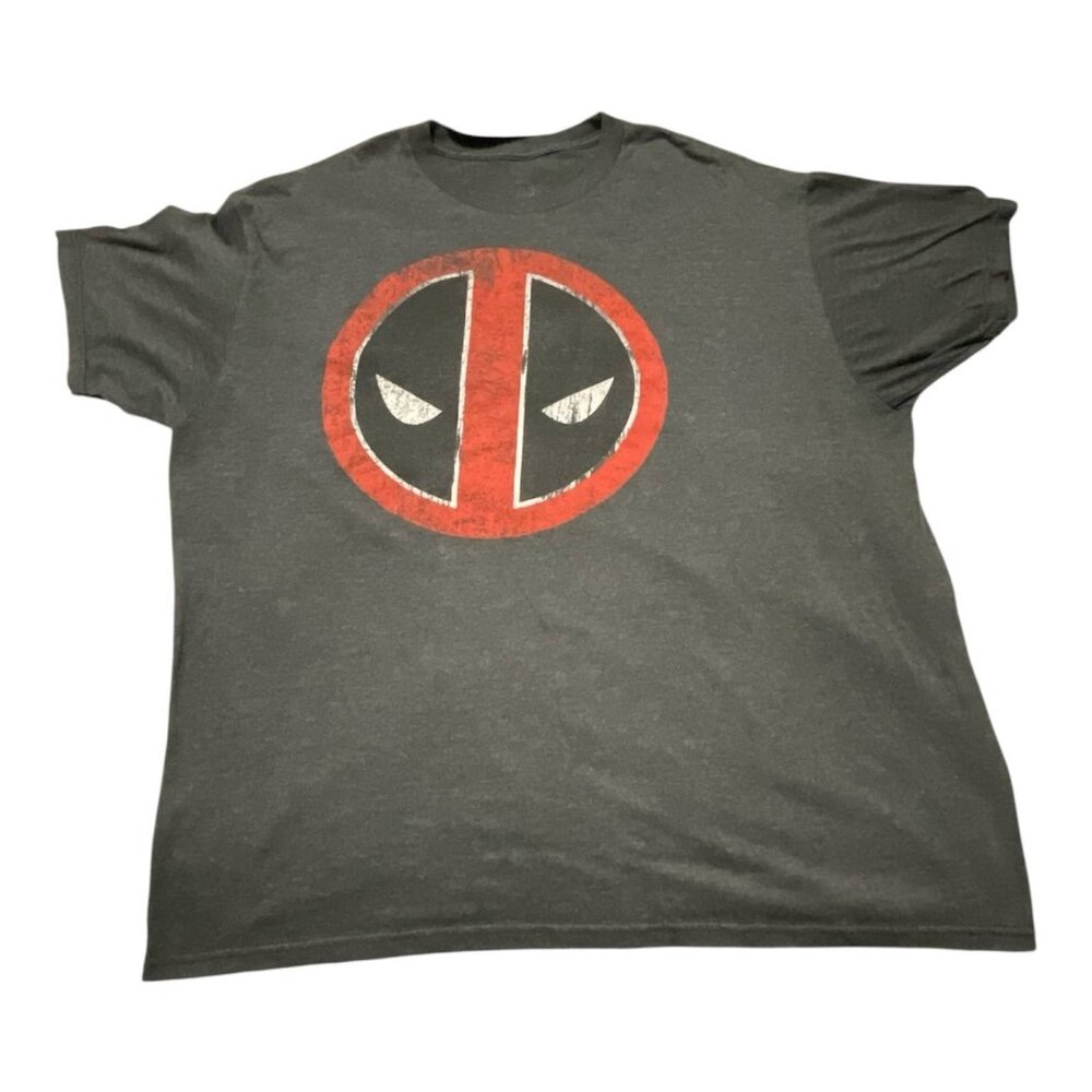 Marvel Deadpool Shirt Mens 2XL Gray Red Distressed Graphic Tee Superhero Comic